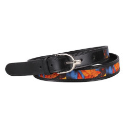 QHP leren riem Sally, zwart/herfstbladprint, 90cm