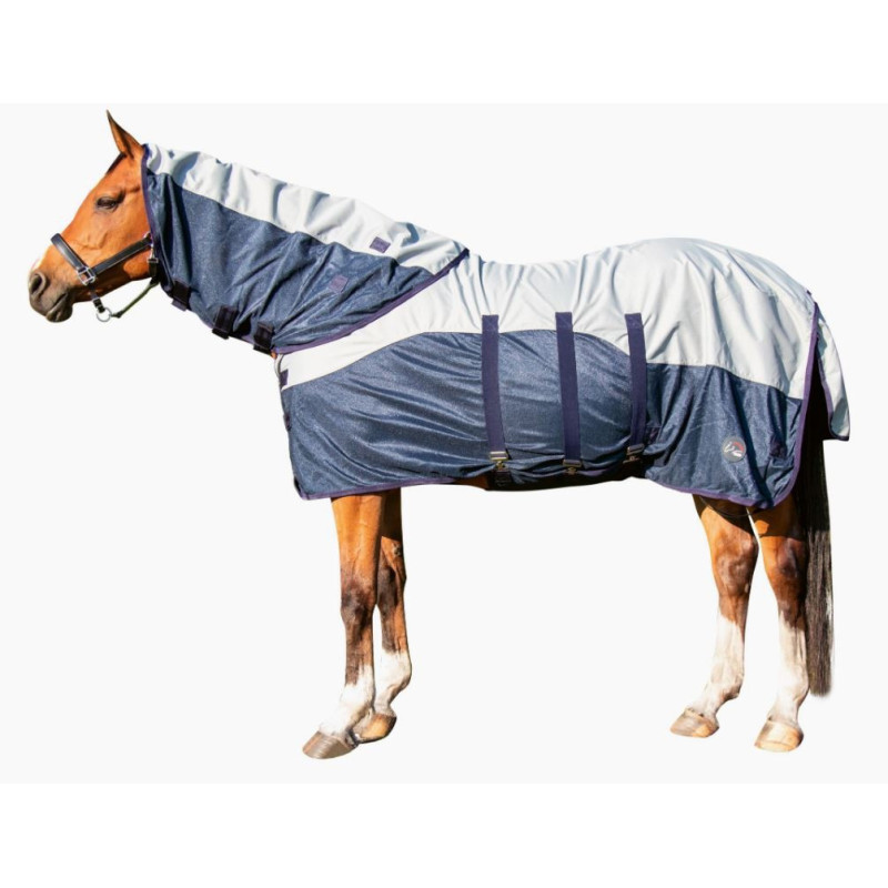 HKM Vliegendeken Rain met nekstuk & buikflap, Navy/wit
