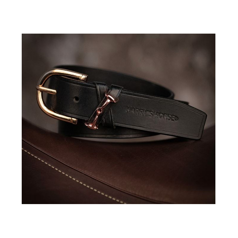 Harry's Horse Riem Bit Leder, Zwart/Rosegold