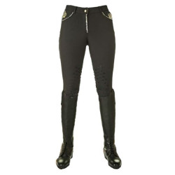 Glööckler by HKM rijbroek, siliconen knie, Zwart met tijgerprint accenten