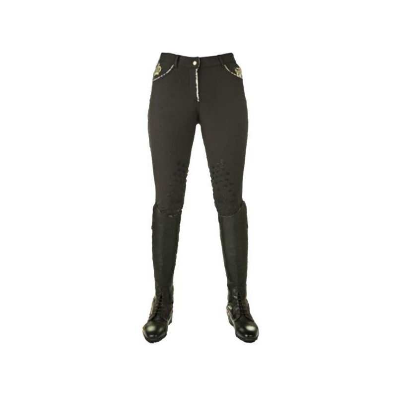 Glööckler by HKM rijbroek, siliconen knie, Zwart met tijgerprint accenten