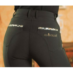 Glööckler by HKM rijbroek, siliconen knie, Zwart met tijgerprint accenten