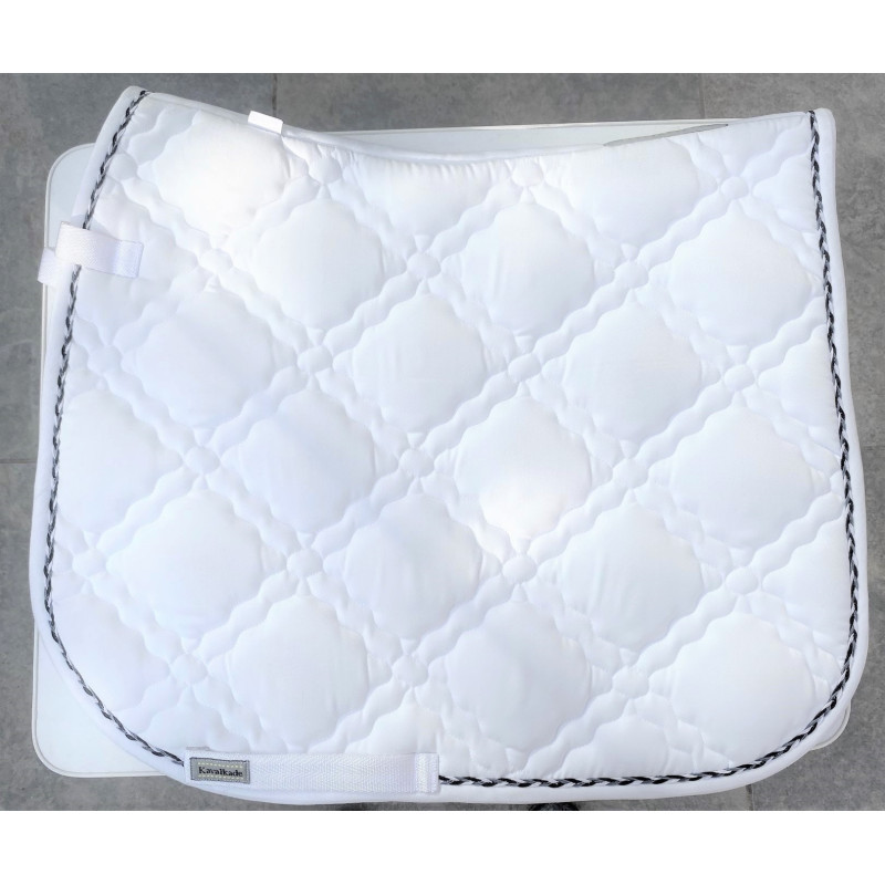 Kavalkade zadeldek met luxe stepping, Wit m blauw/lblauw/wit koordje