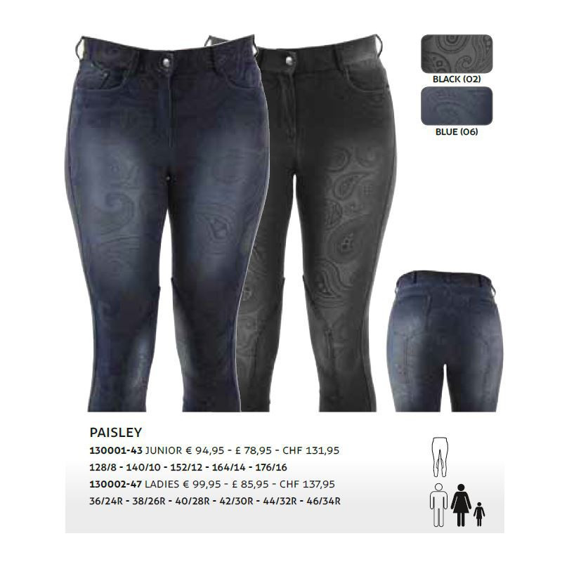 Horka rijbroek Paisley, stofknie, Zwart