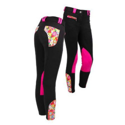 QHP Junior rijbroek Flower Power, Zwart