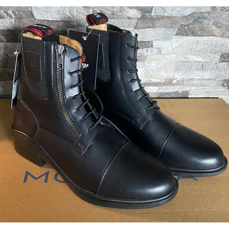 Horse Nest leren jodhpurs met zijrits en elast. veter 9070-RHZ, Zwart