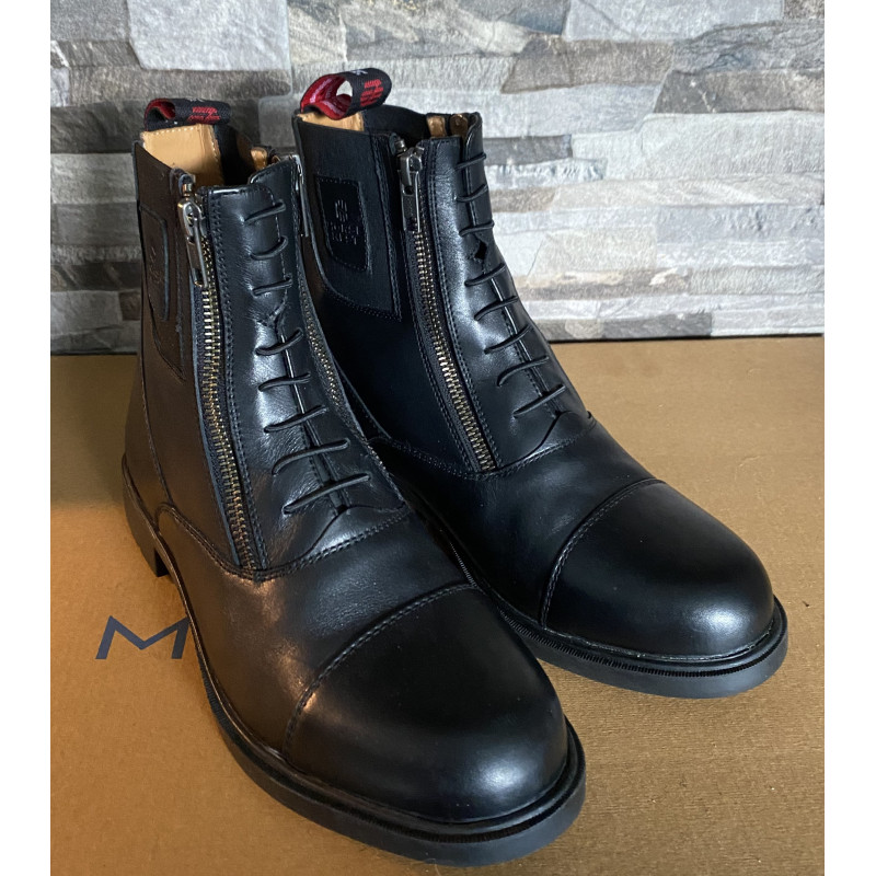 Horse Nest leren jodhpurs met dubbele rits en elast. veter, Zwart