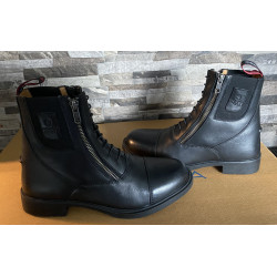 Horse Nest leren jodhpurs met dubbele rits en elast. veter, Zwart