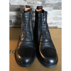 Horse Nest leren jodhpurs met dubbele rits en elast. veter, Zwart