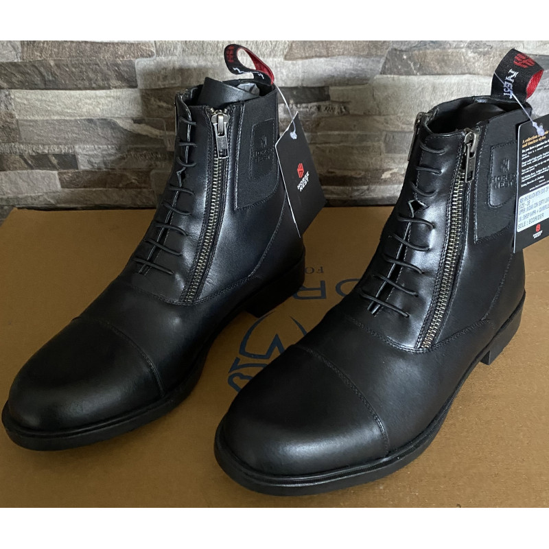 Horse Nest Leren Jodhpur M Dubbele Rits En Elast. Veter 9061-RHZ, Zwart