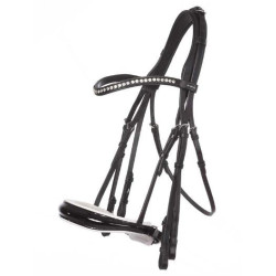 Kavalkade Stang- en Trenshoofdstel Antonia, Zwart/witte lak neusriem, Zwart