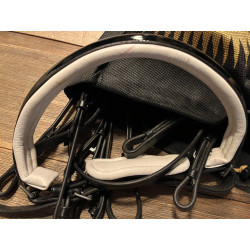 Kavalkade Stang- en Trenshoofdstel Antonia, Zwart/witte lak neusriem, Zwart