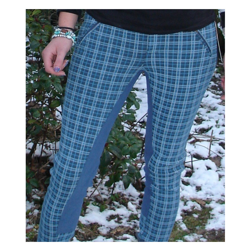 Horze rijbroek NAUWE pasvorm, petrol geruit