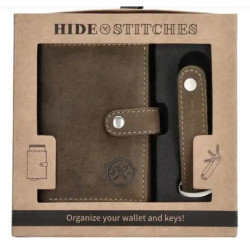 Hide & Stitches Giftset Hide & Stitches Idaho safety wallet & sleutelhanger 20208, Olijfgroen